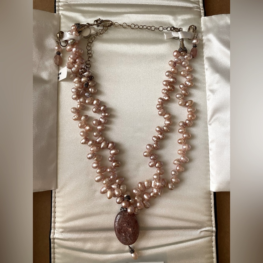 Fresh water pearl and semi precious gemstones necklace and clip on earrings.